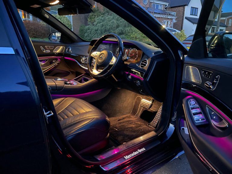 Mercedes-Benz S560 Executive Premium Premium Mercedes interior with ambient LED lighting showcasing quality and attention to detail.
